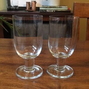 2 Crate & Barrel VIVA CLEAR Thick Stem Blown Wine Water Goblets (Set of 2)